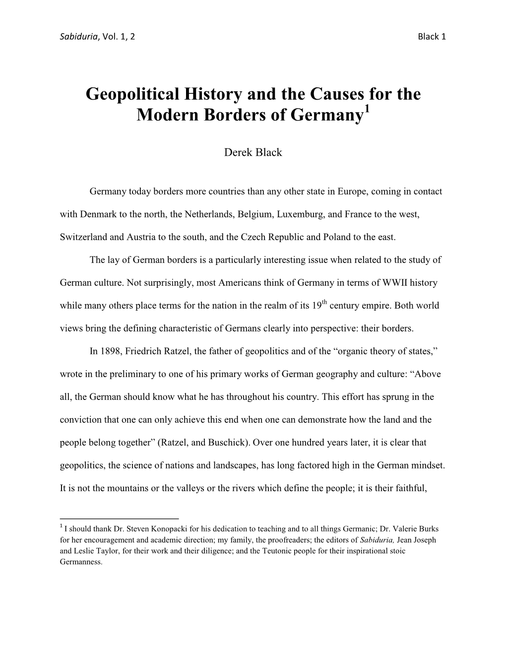 Geopolitical History and the Causes for the Modern Borders of Germany1