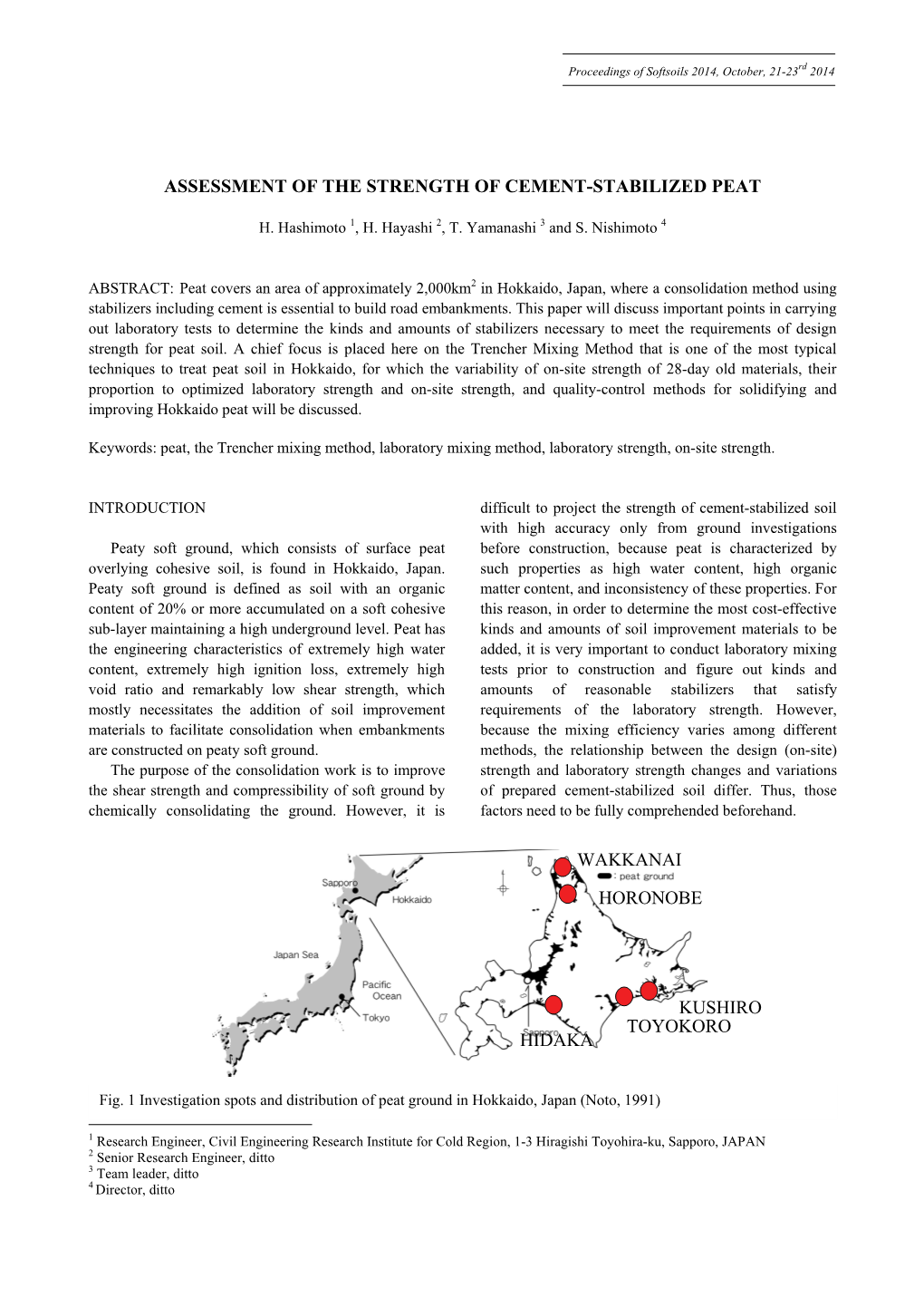 Assessment of the Strength of Cement-Stabilized Peat Wakkanai Horonobe Kushiro Toyokoro Hidaka