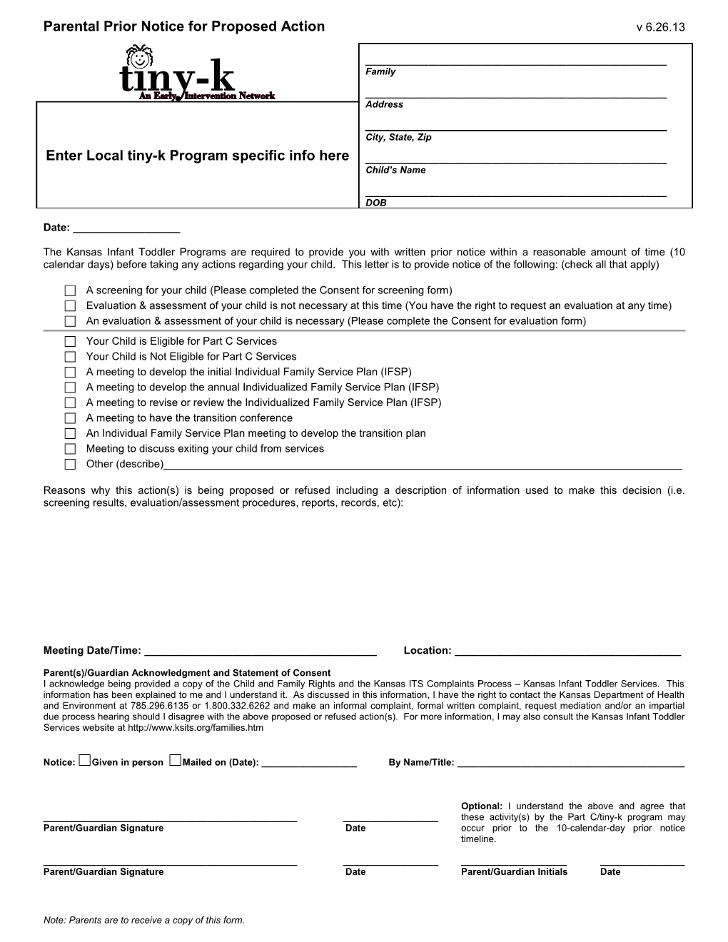 Parental Prior Notice for Proposed Action V 6.26.13