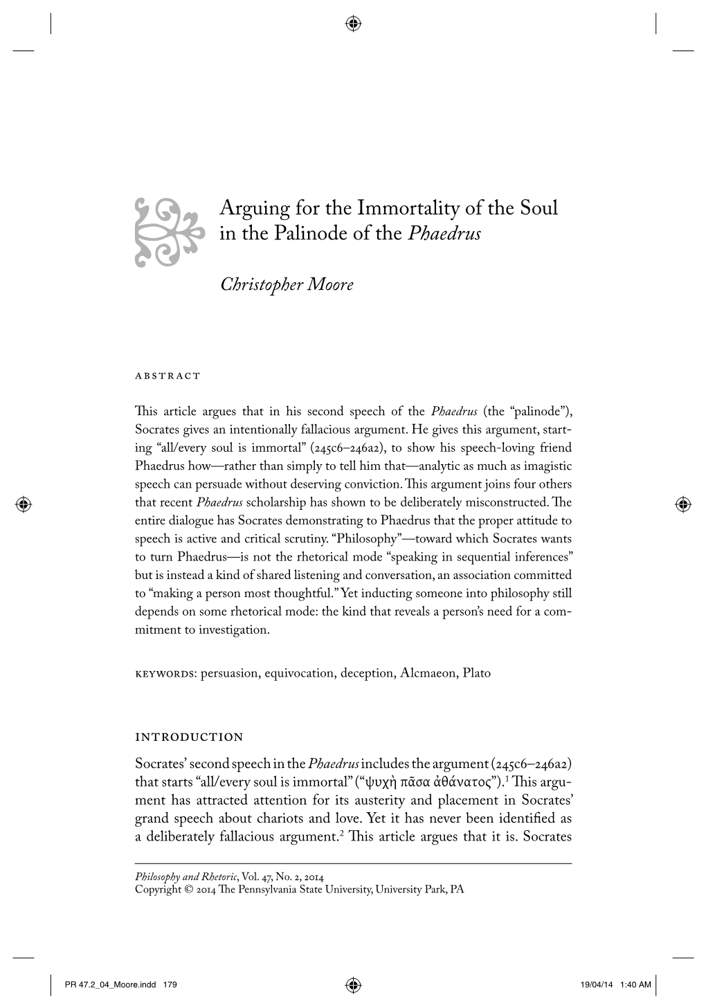 Arguing for the Immortality of the Soul in the Palinode of the Phaedrus