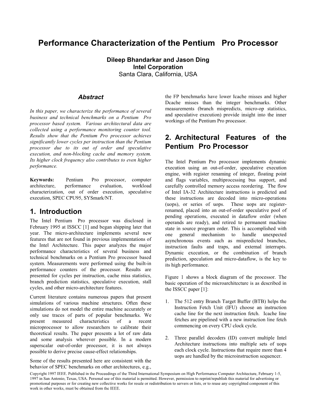 Performance Characterization of the Pentium Pro Processor