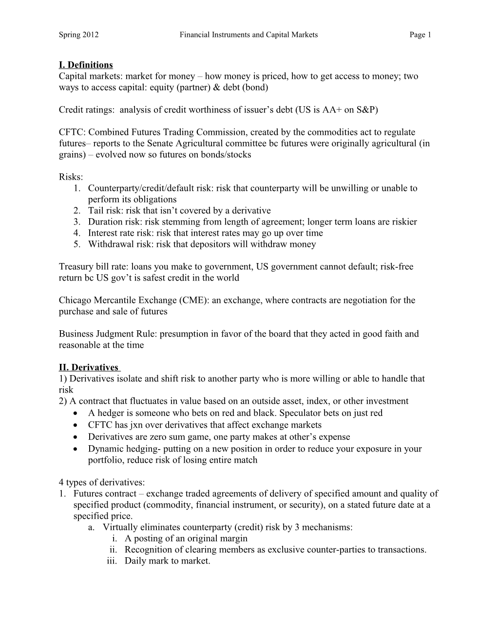 Spring 2012 Financial Instruments and Capital Markets Page 4