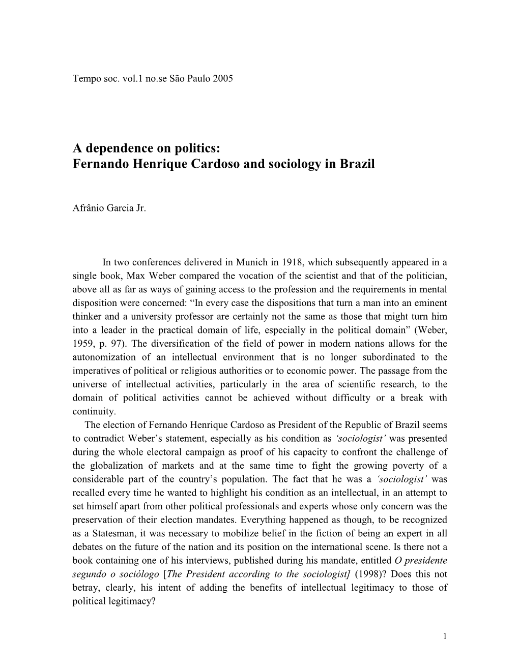 Fernando Henrique Cardoso and Sociology in Brazil