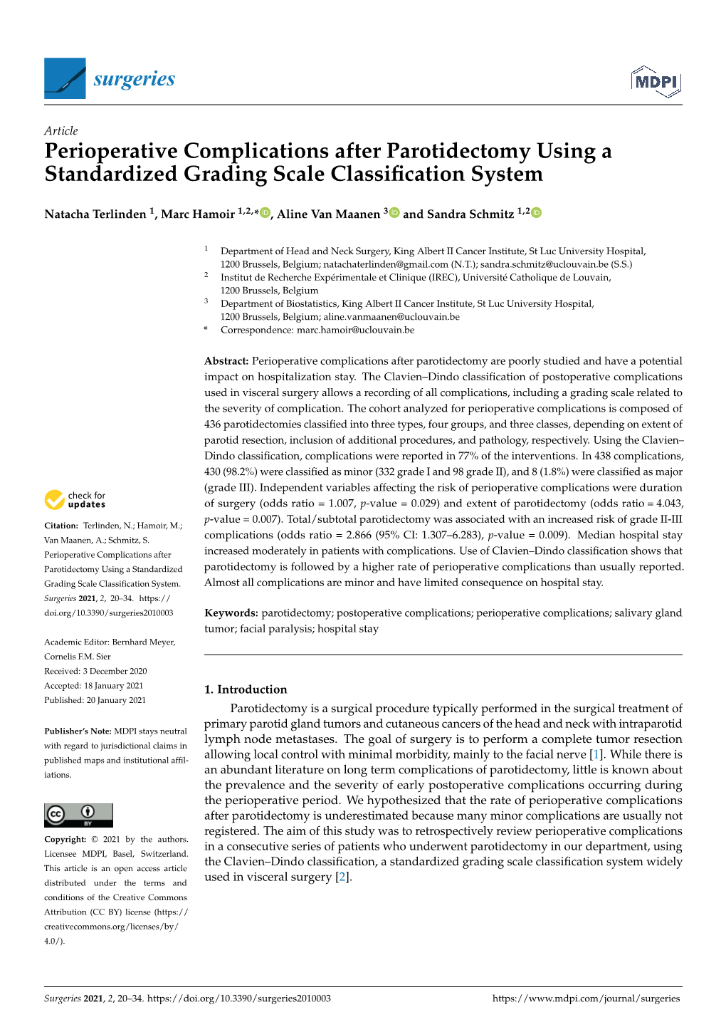 Perioperative Complications After Parotidectomy Using a Standardized Grading Scale Classiﬁcation System