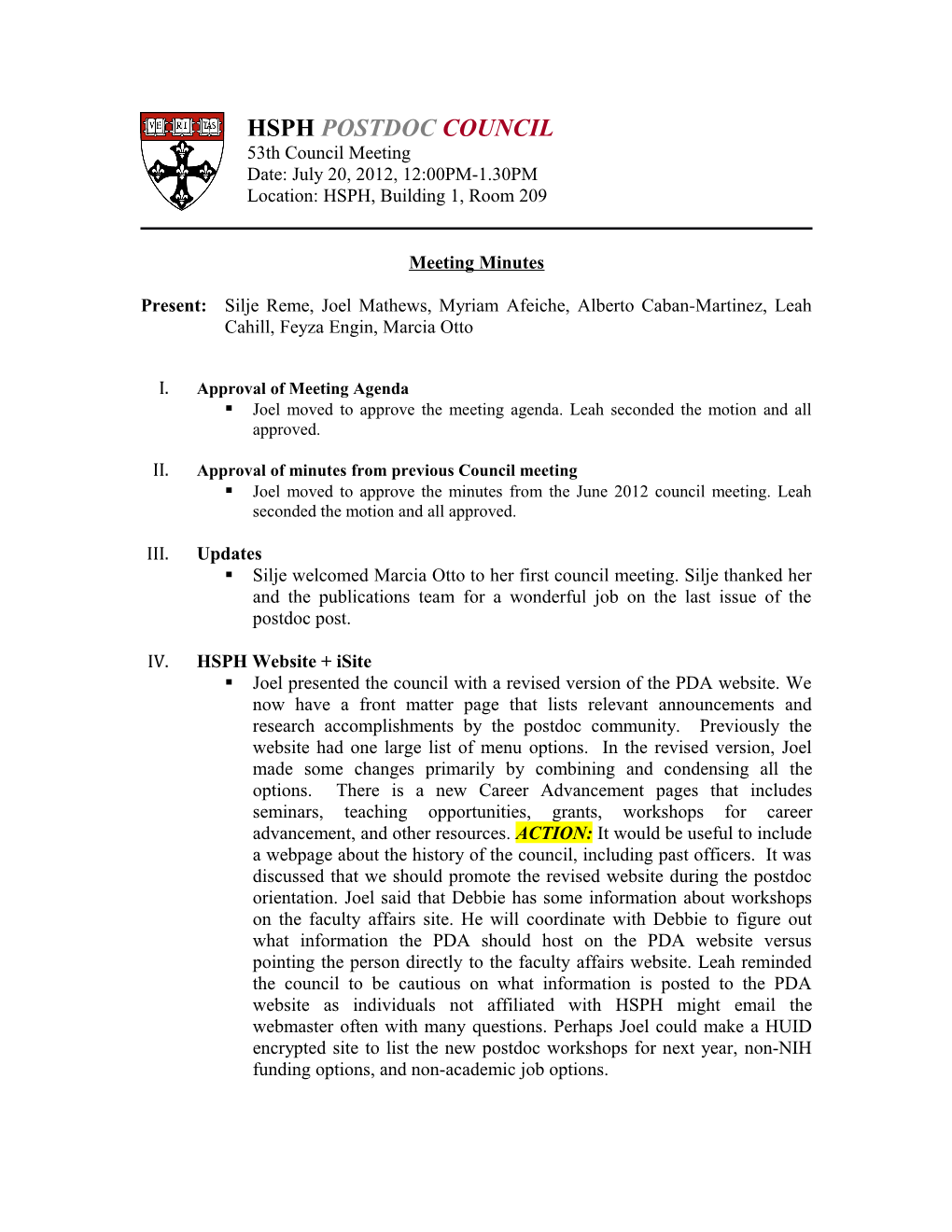 II. Approval of Minutes from Previous Council Meeting