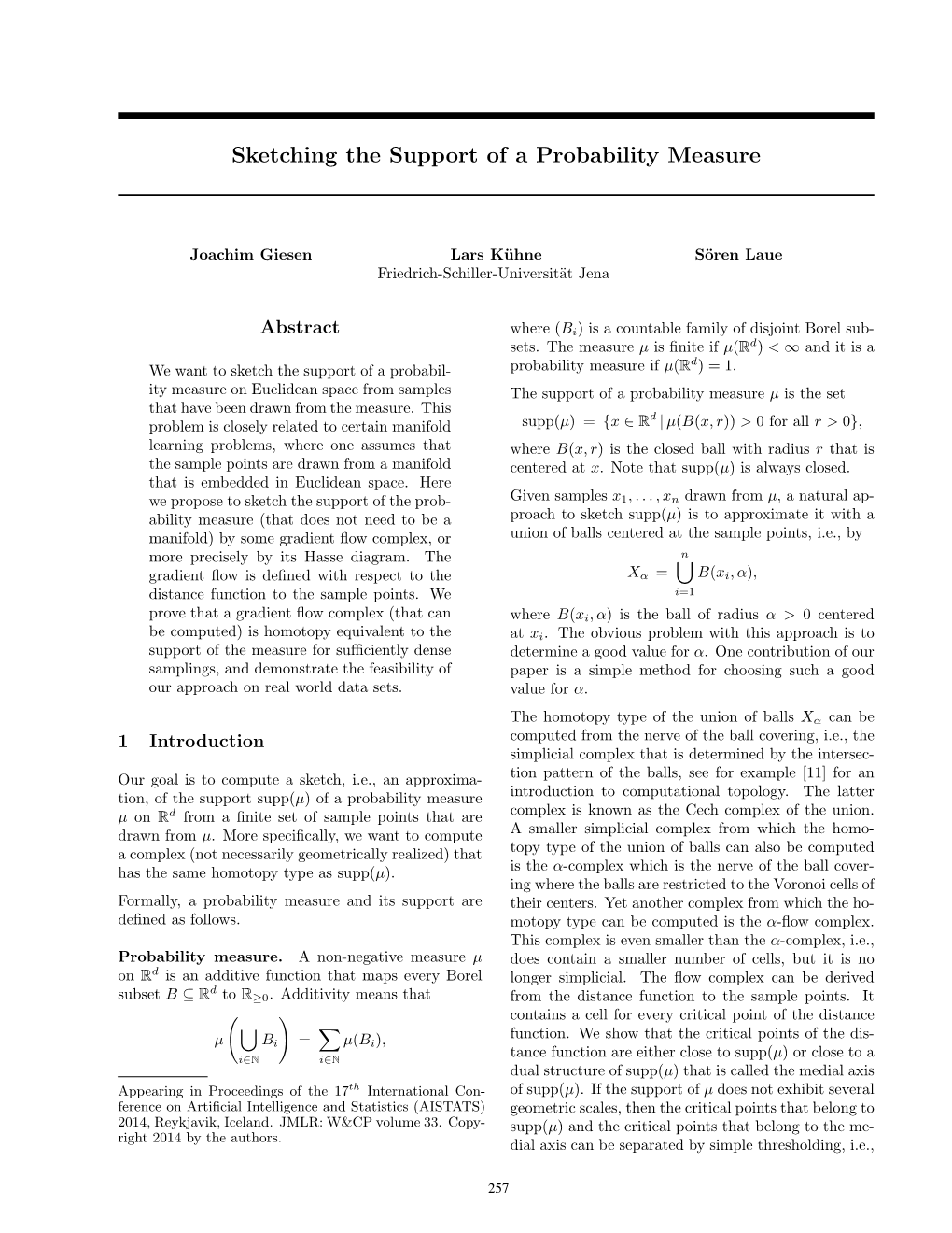 Sketching the Support of a Probability Measure