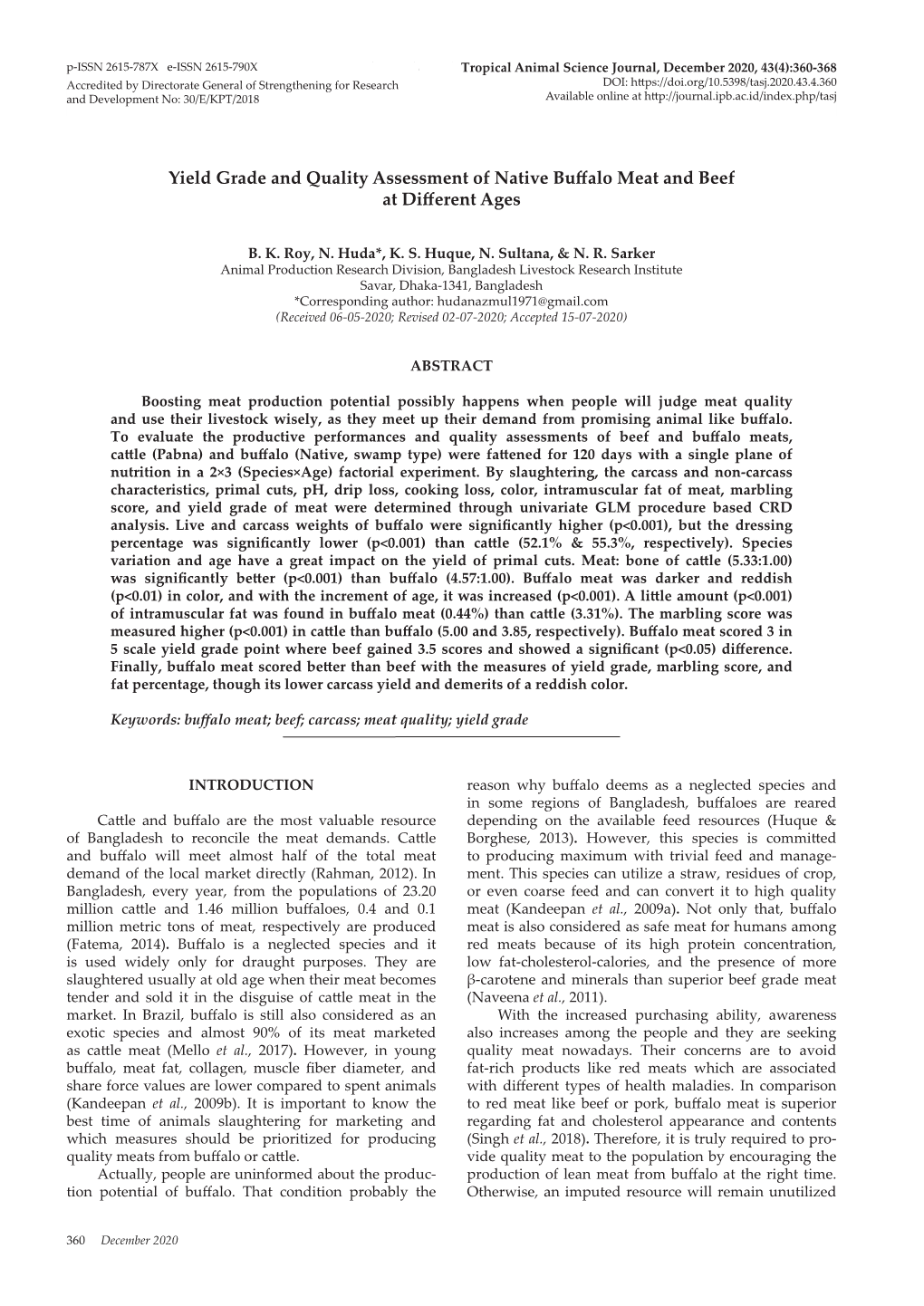 Yield Grade and Quality Assessment of Native Buffalo Meat and Beef at Different Ages