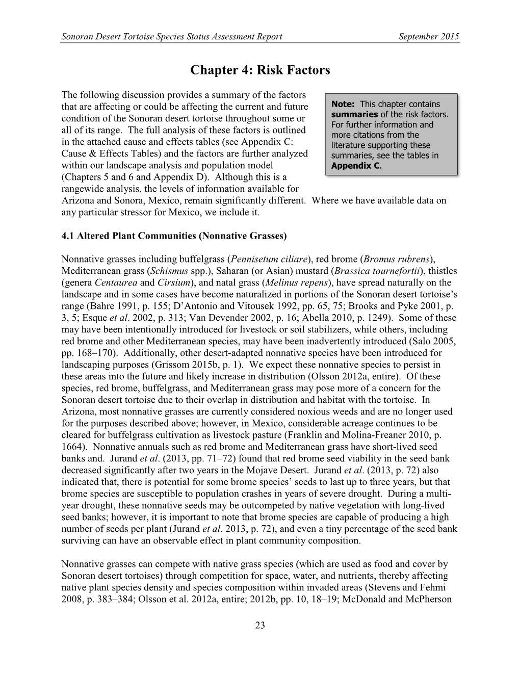 Species Status Assessment for the Sonoran Desert Tortoise