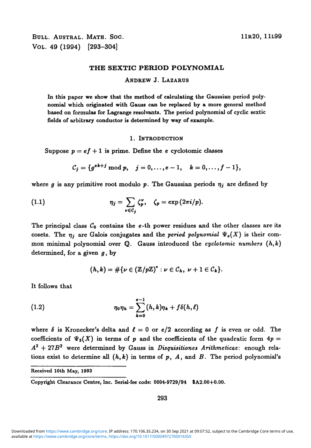 The Sextic Period Polynomial Andrew J