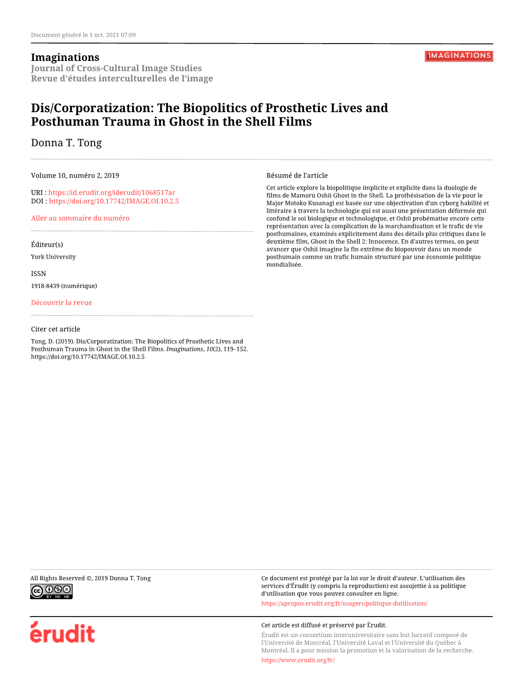 The Biopolitics of Prosthetic Lives and Posthuman Trauma in Ghost in the Shell Films Donna T