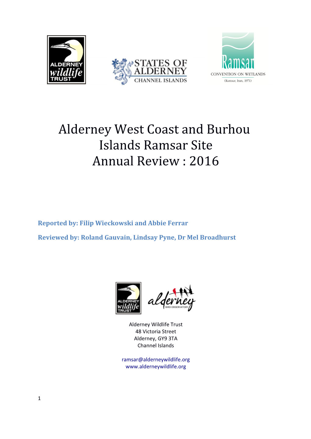 Alderney West Coast and Burhou Islands Ramsar Site Annual Review : 2016