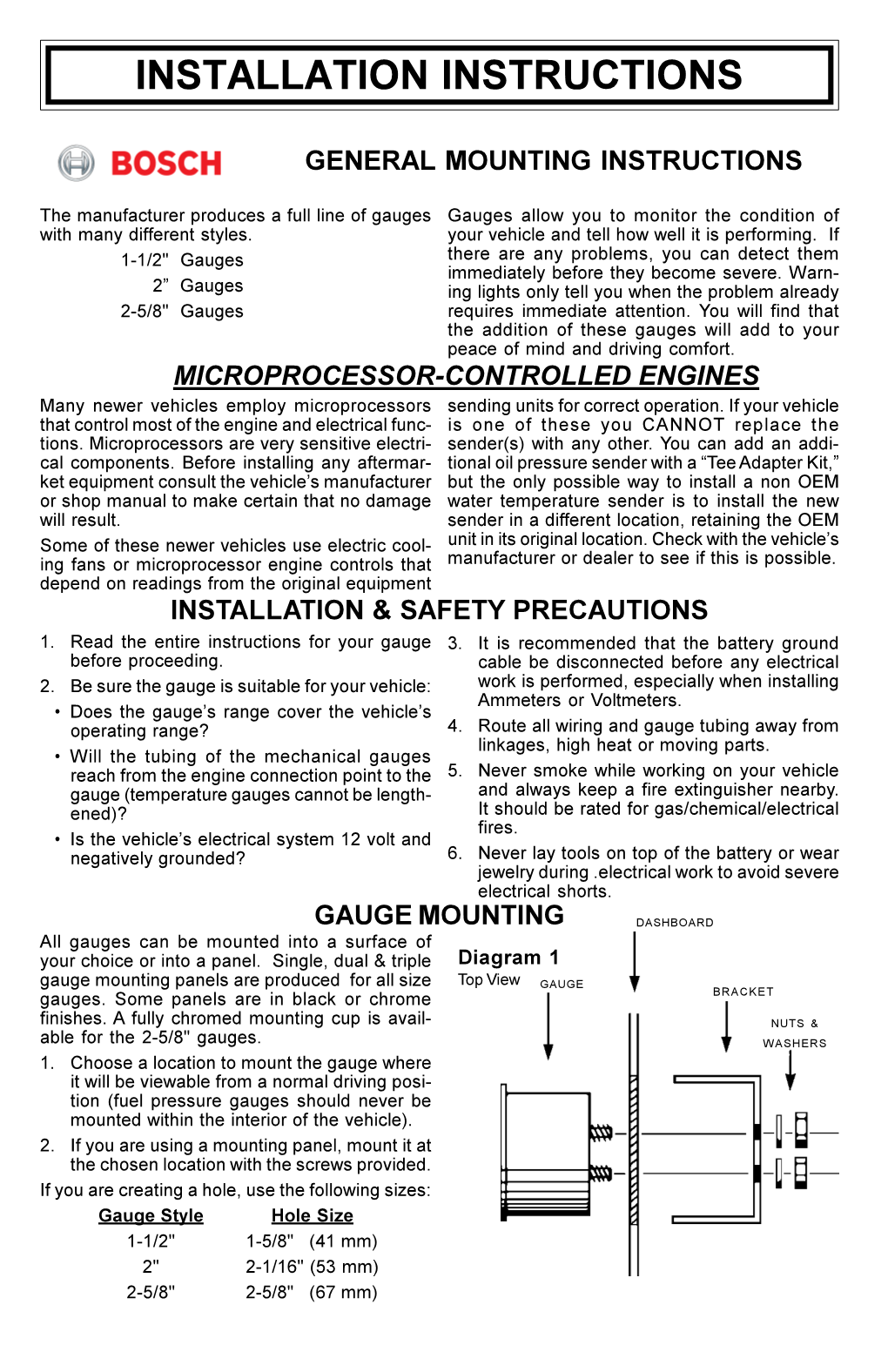 Bosch Custom Gauges Installation Instructions