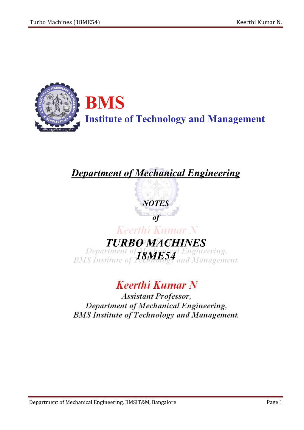 Turbo Machines (18ME54) Keerthi Kumar N