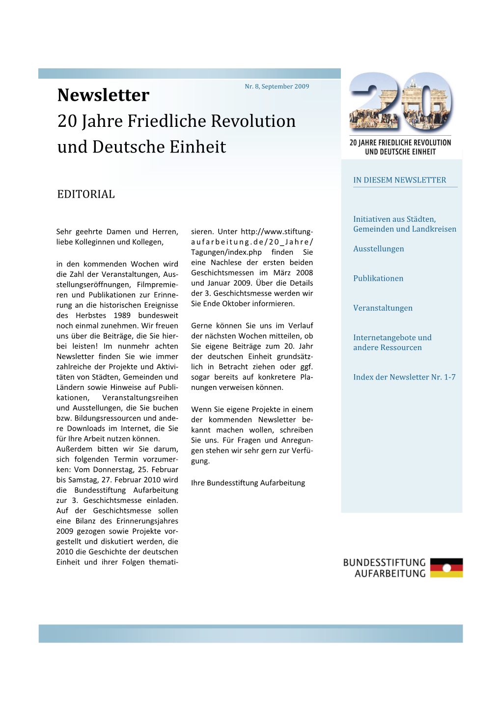 Newsletter 20 Jahre Friedliche Revolution Und Deutsche Einheit