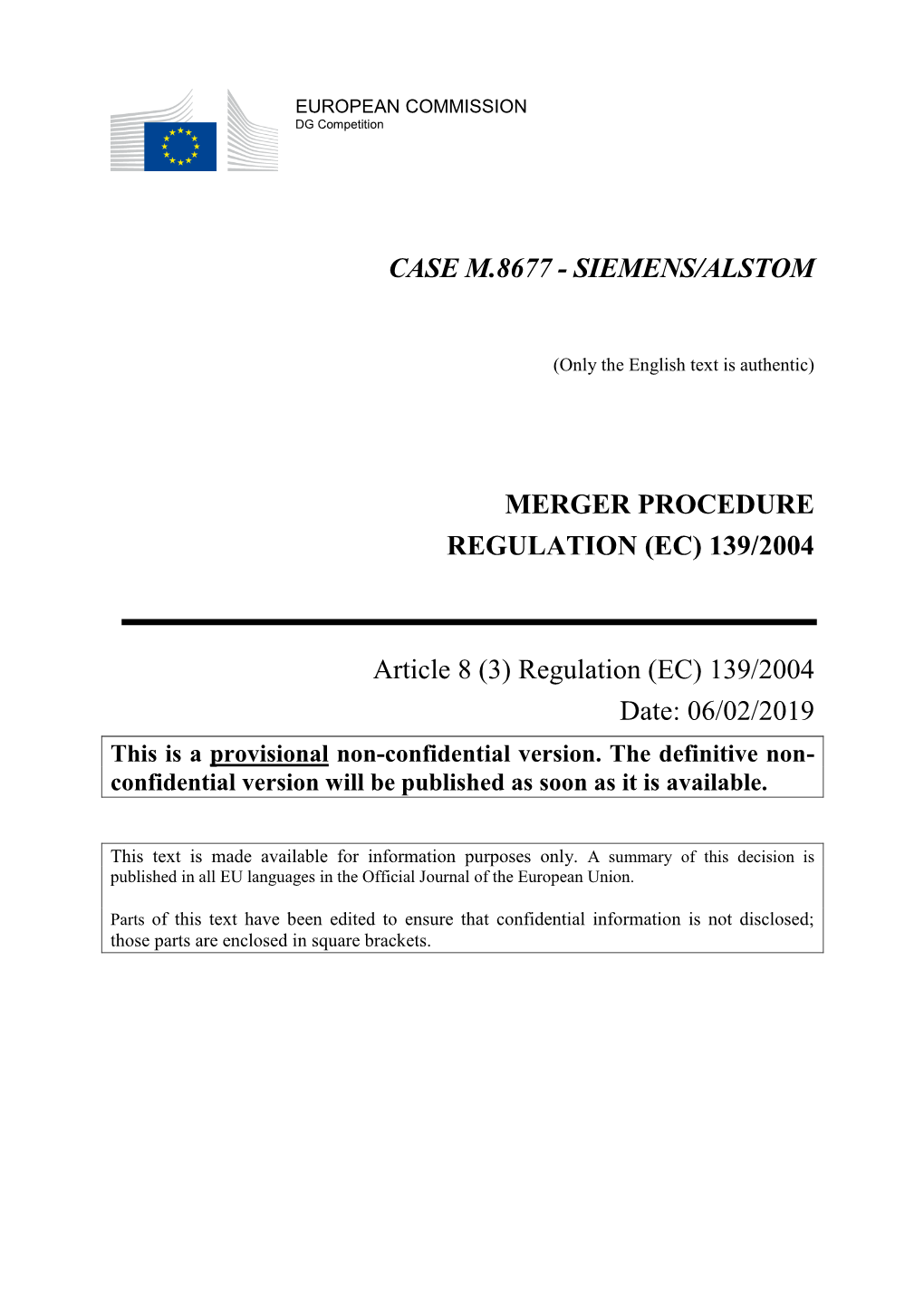 Siemens/Alstom Merger Procedure Regulation
