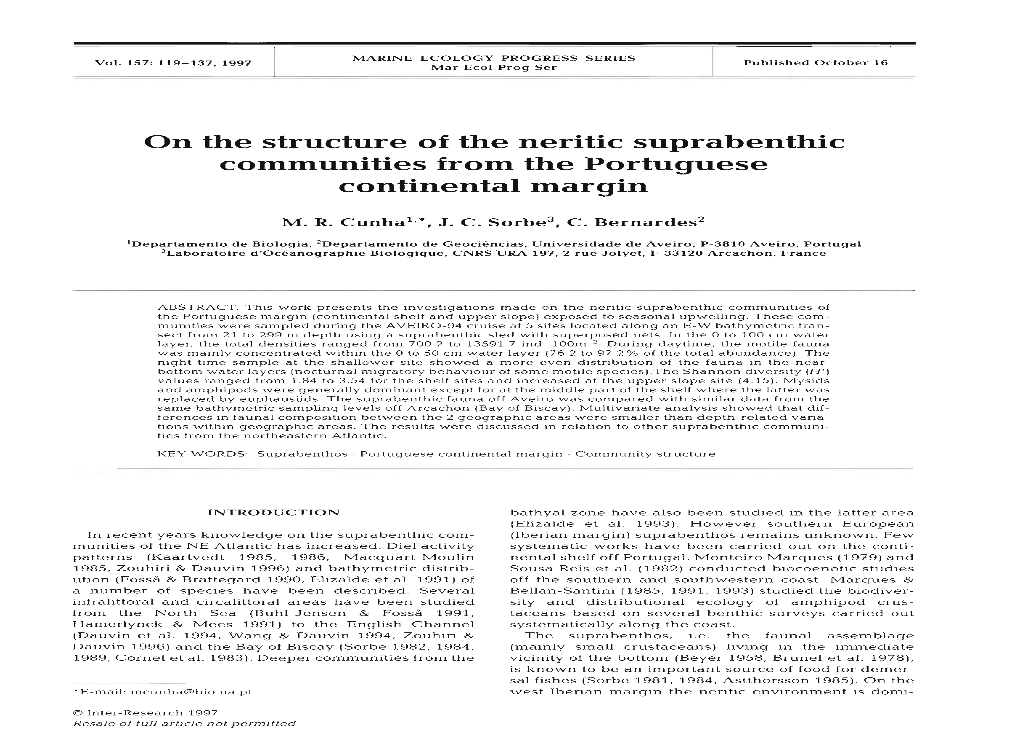 On the Structure of the Neritic Suprabenthic Communities from the Portuguese Continental Marain