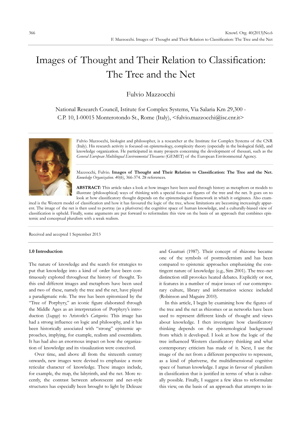 Images of Thought and Their Relation to Classification: the Tree and the Net