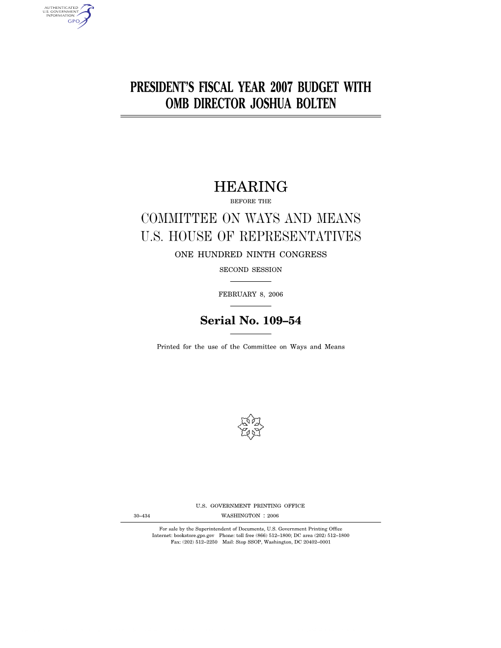 President's Fiscal Year 2007 Budget with Omb