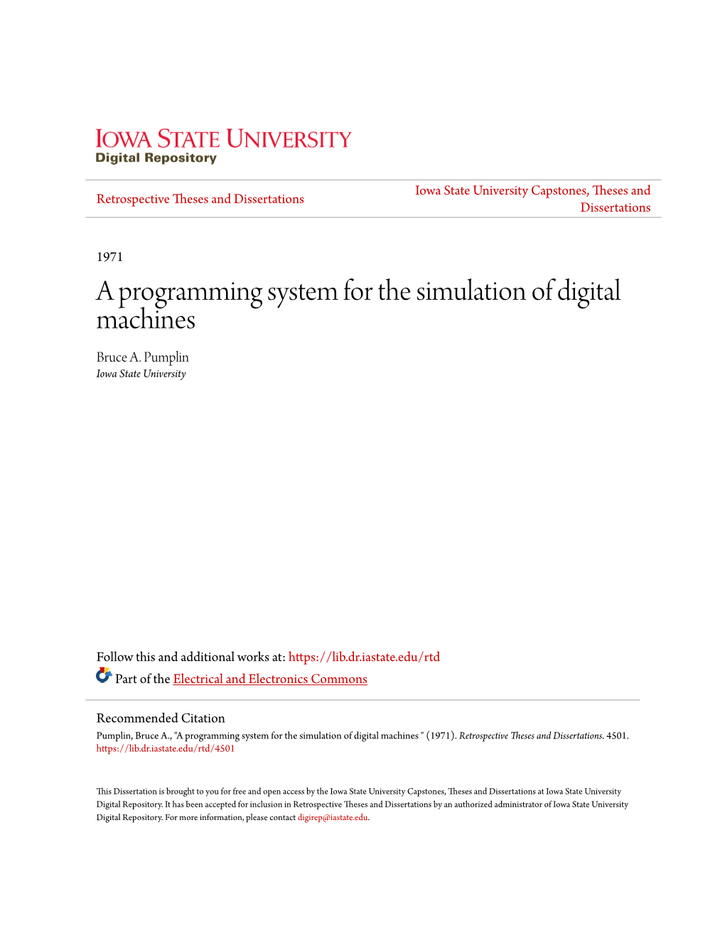 A Programming System for the Simulation of Digital Machines Bruce A