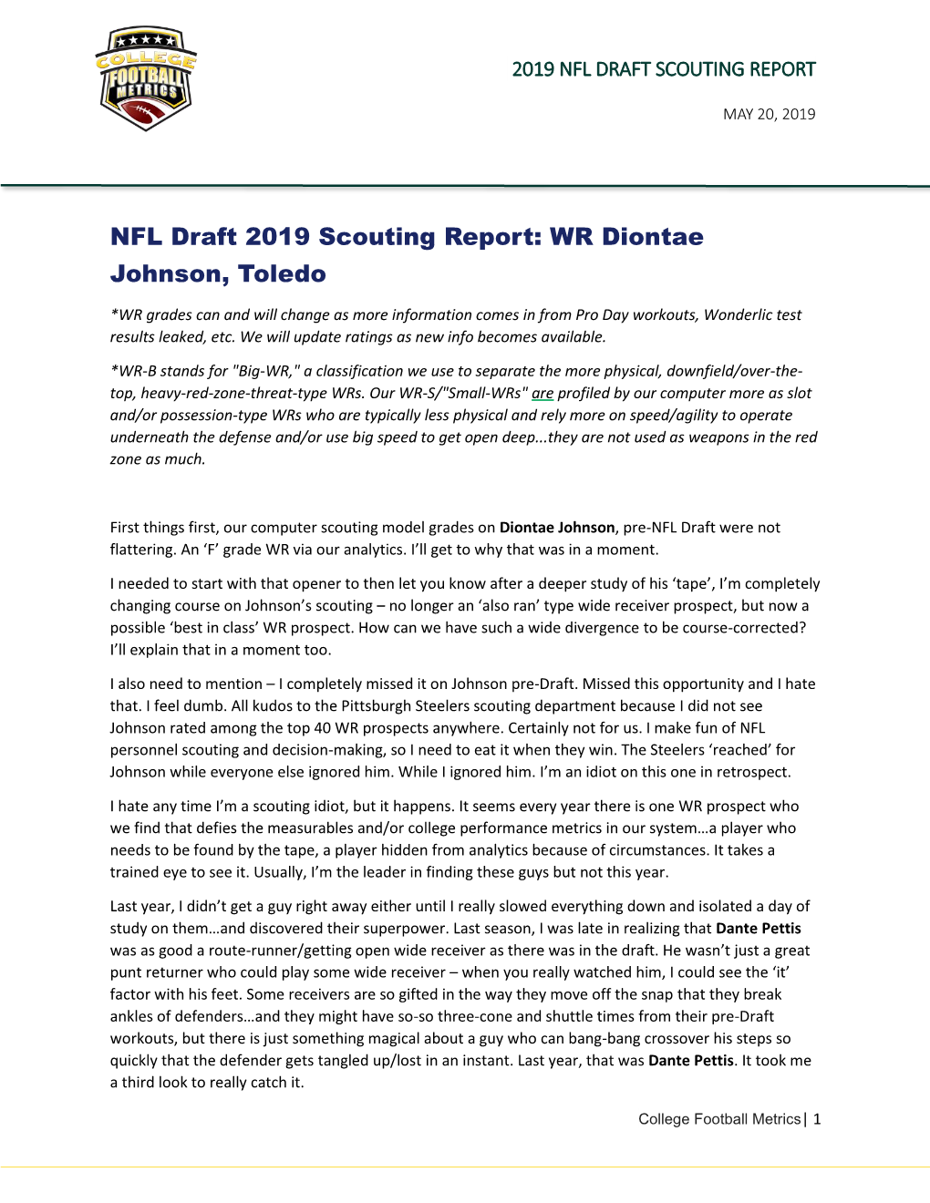 NFL Draft 2019 Scouting Report: WR Diontae Johnson, Toledo
