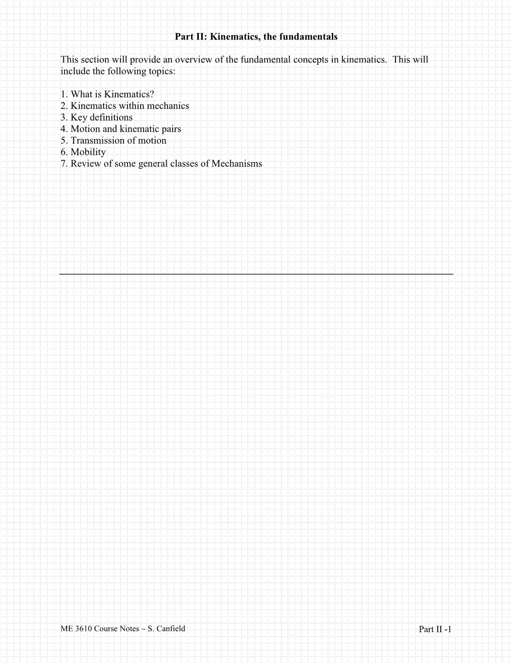 ME3610 Part II Kinematics Fundamental Concepts