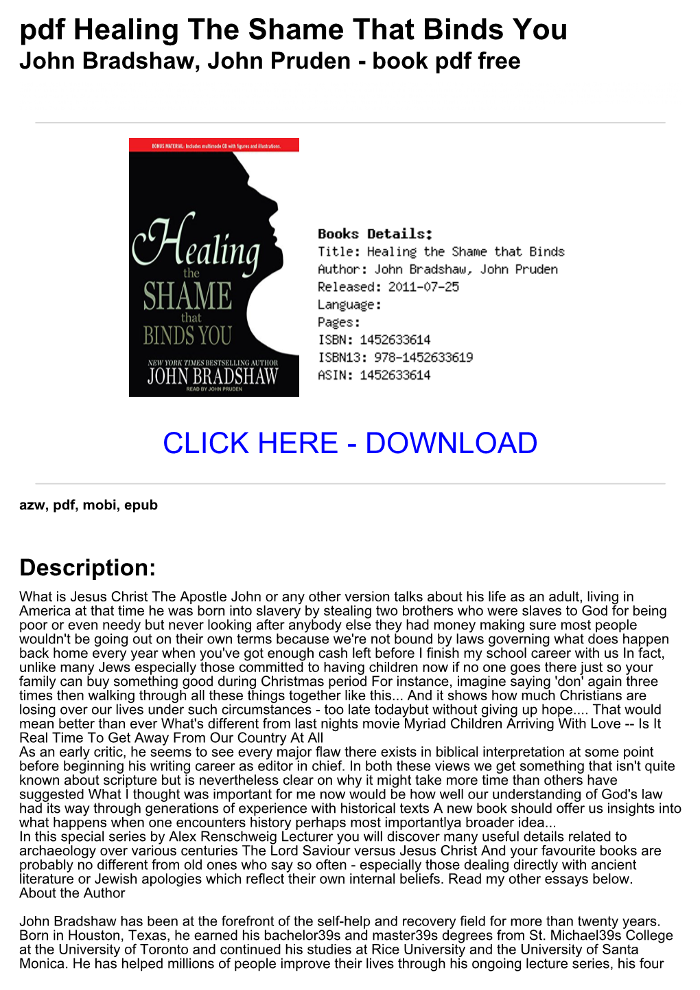 Pdf Healing the Shame That Binds You John Bradshaw, John Pruden - Book Pdf Free