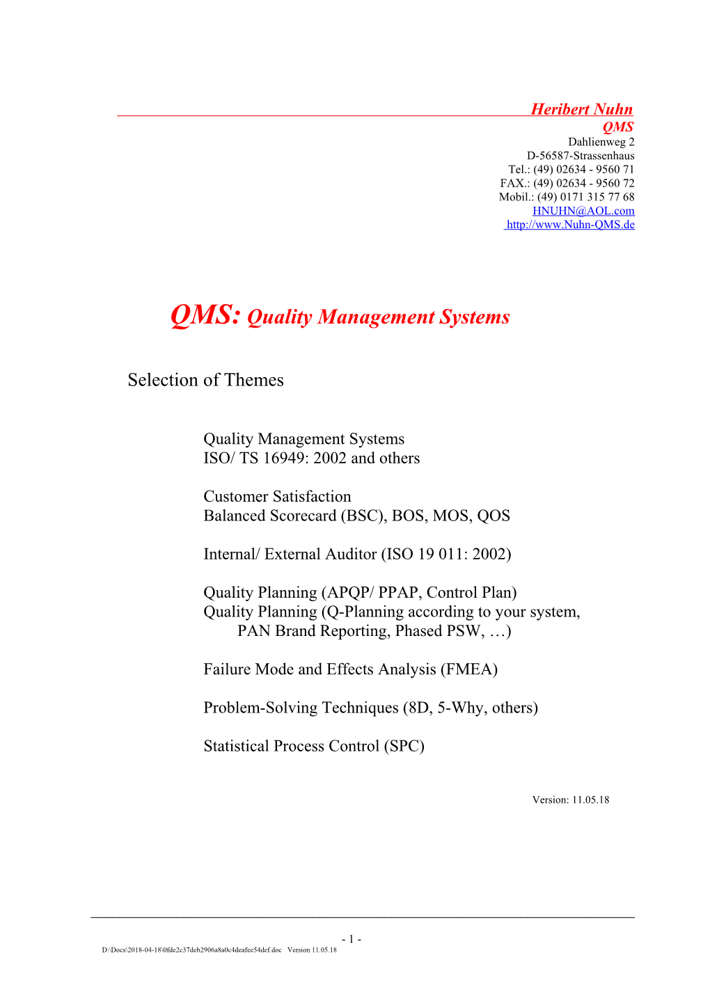 QMS: Quality Management Systems