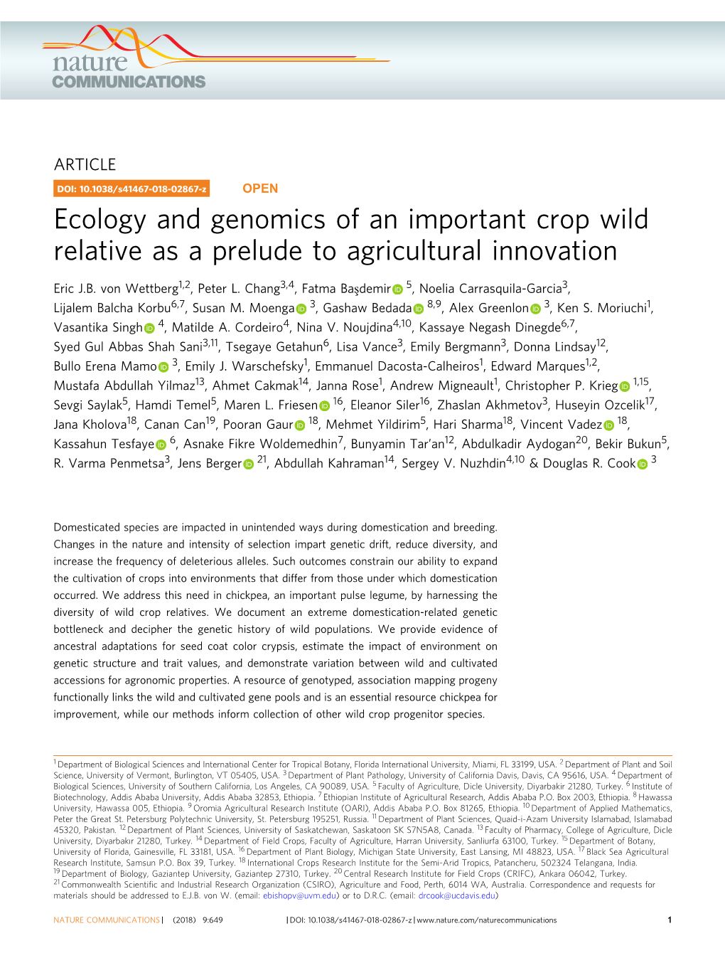 Ecology and Genomics of an Important Crop Wild Relative As a Prelude to Agricultural Innovation