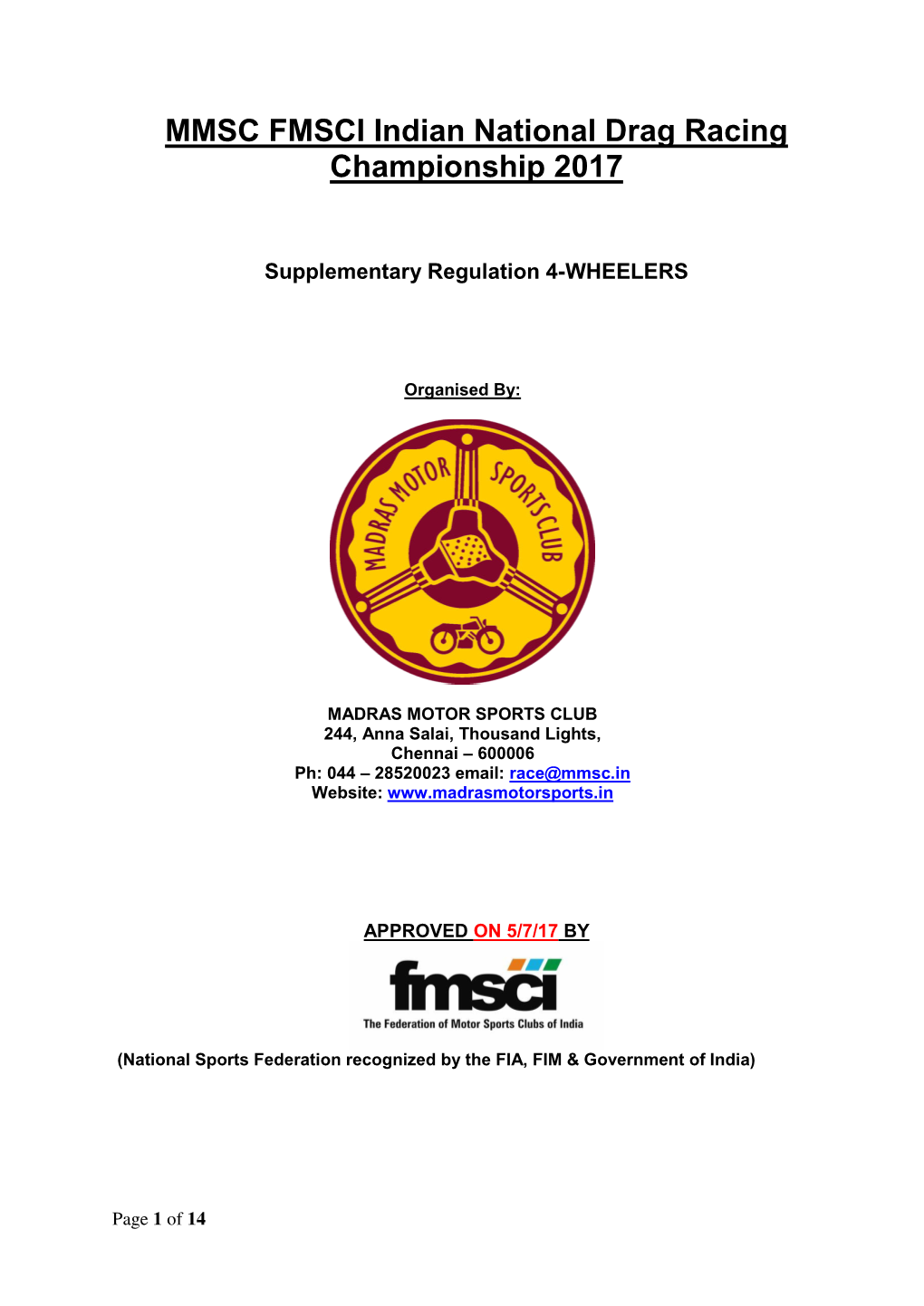 MMSC FMSCI Indian National Drag Racing Championship 2017