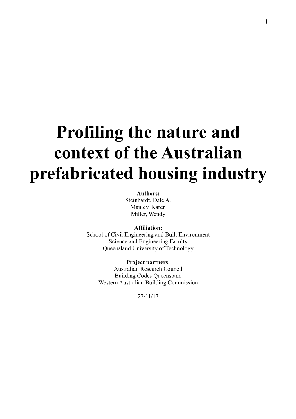 Profiling the Nature and Context of the Australian Prefabricated Housing Industry