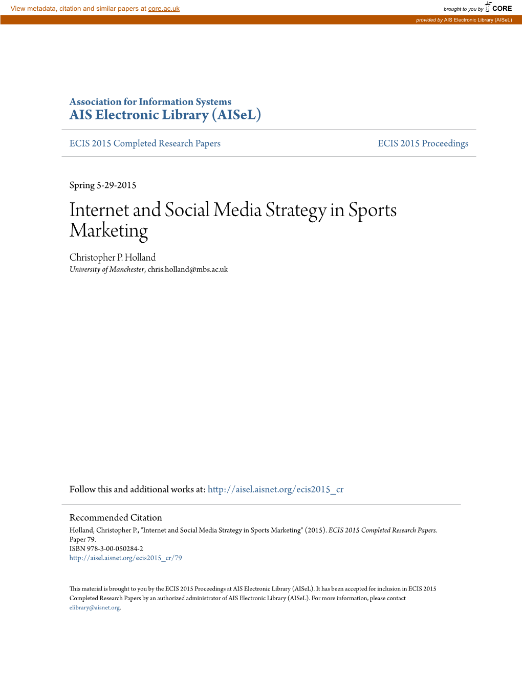 Internet and Social Media Strategy in Sports Marketing Christopher P