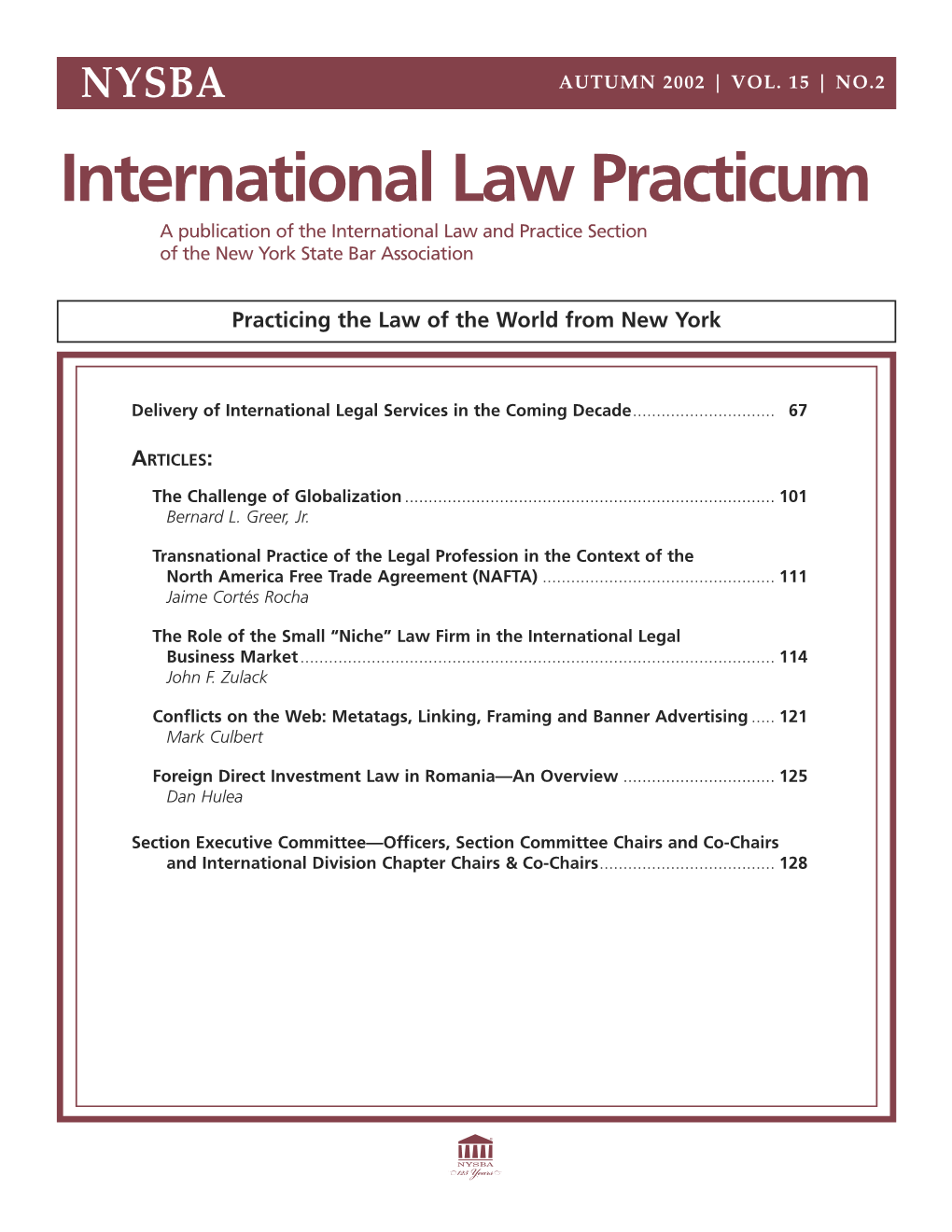 International Law Practicum a Publication of the International Law and Practice Section of the New York State Bar Association