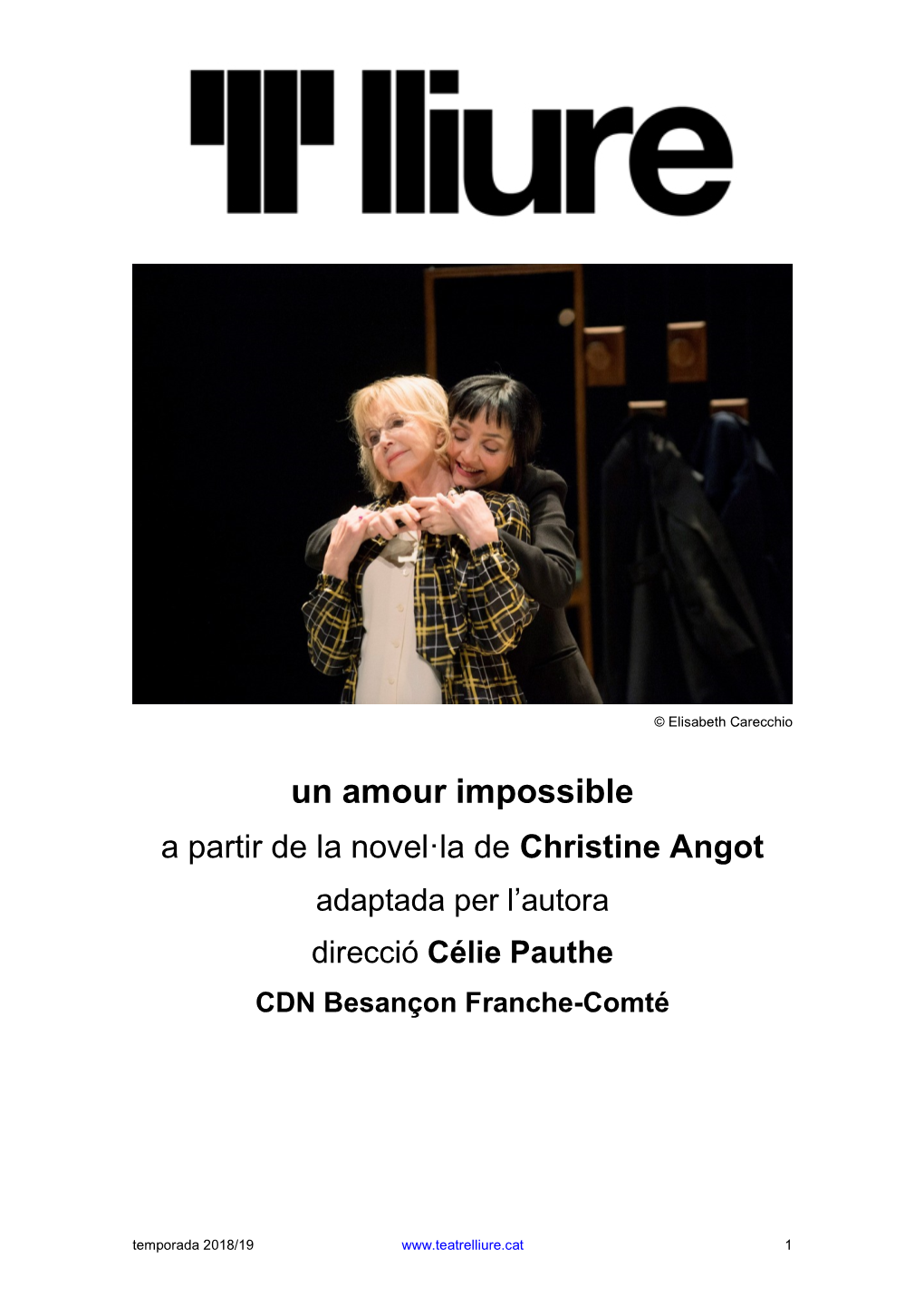 Un Amour Impossible a Partir De La Novel·La De Christine Angot Adaptada Per L’Autora Direcció Célie Pauthe CDN Besançon Franche-Comté