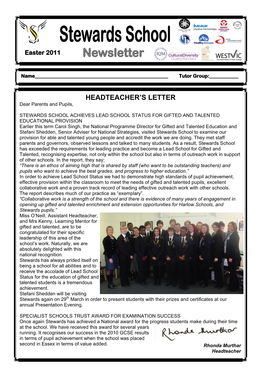 Headteacher's Letter