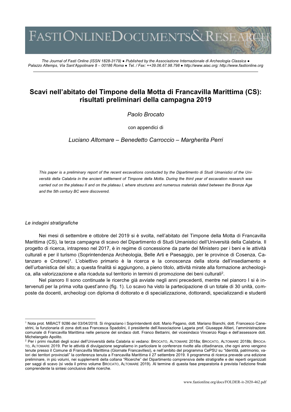 Scavi Nell'abitato Del Timpone Della Motta Di Francavilla