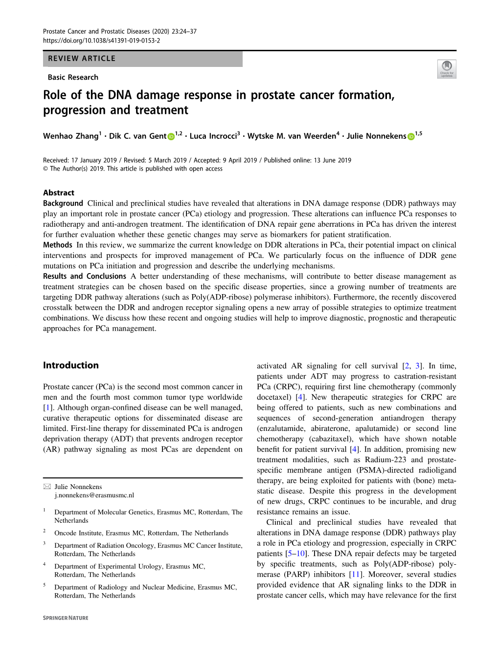 Role of the DNA Damage Response in Prostate Cancer Formation, Progression and Treatment