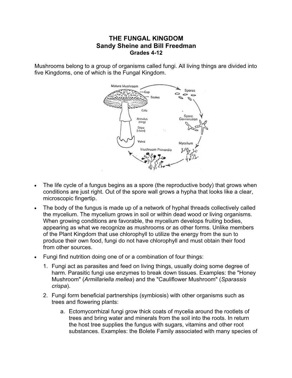 THE FUNGAL KINGDOM Sandy Sheine and Bill Freedman Grades 4-12