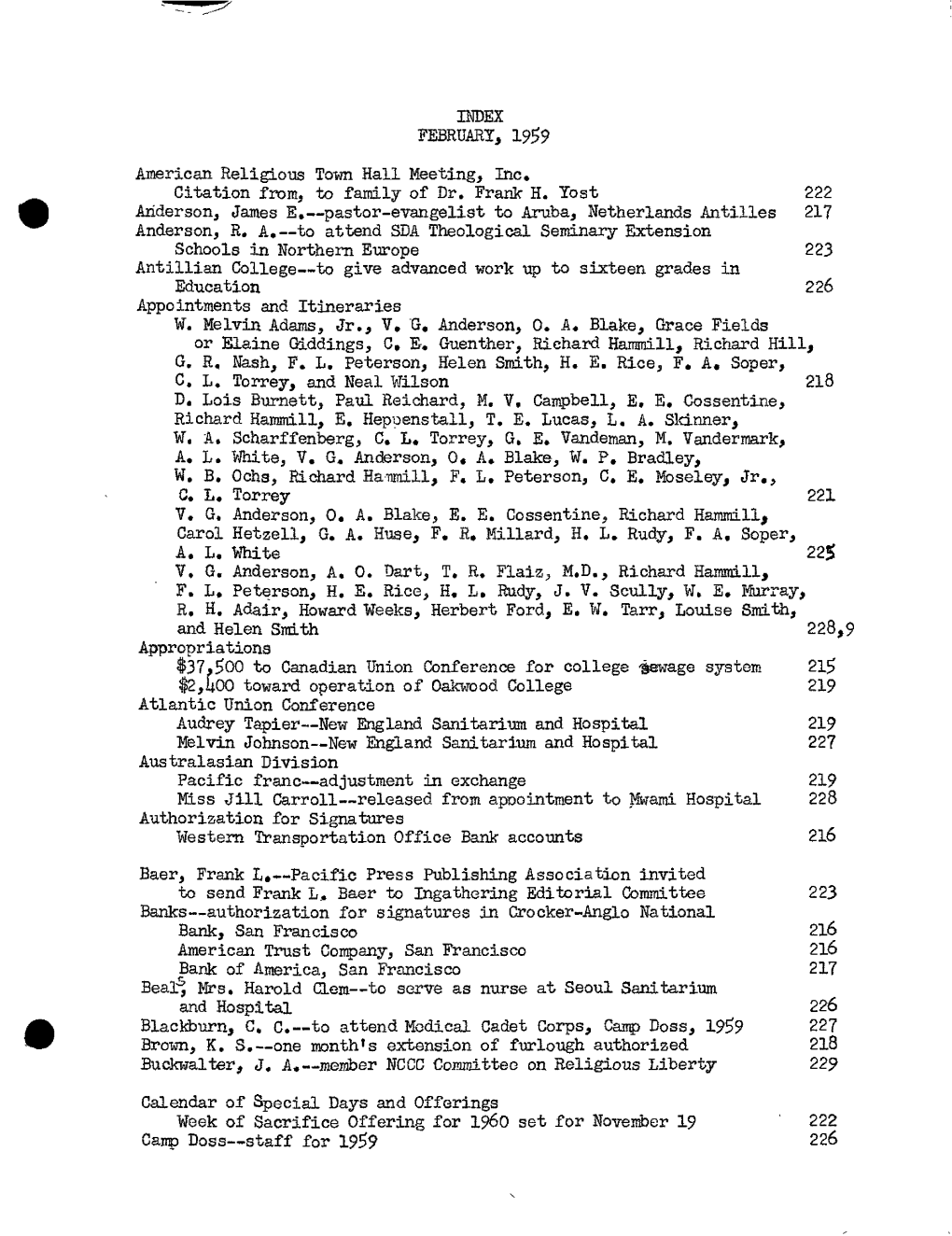 General Conference Committee Minutes for February, 1959