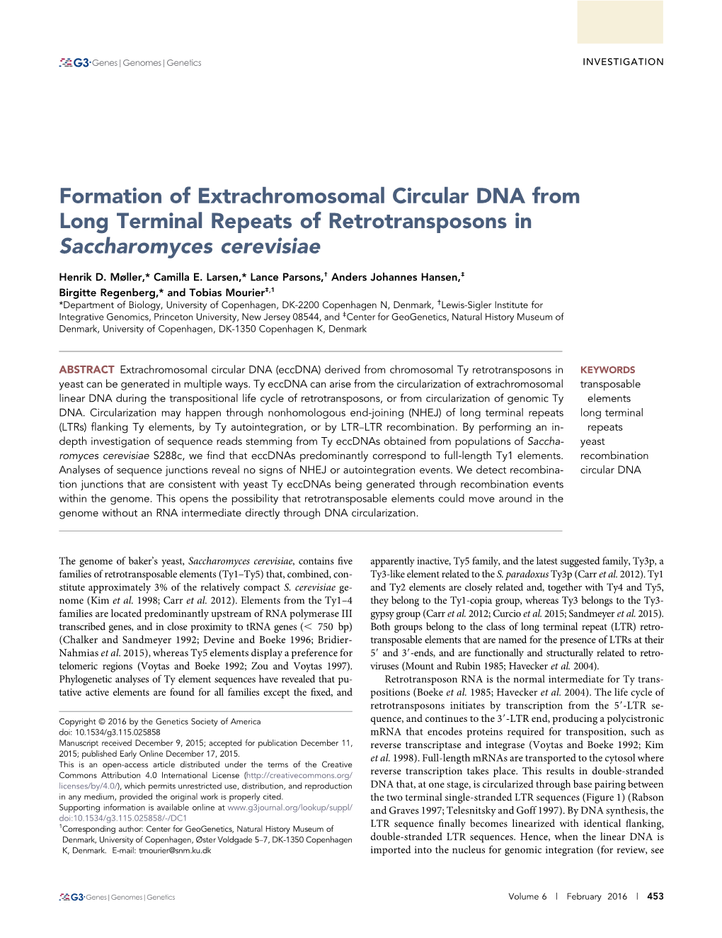 Formation of Extrachromosomal Circular DNA from Long Terminal Repeats of Retrotransposons in Saccharomyces Cerevisiae