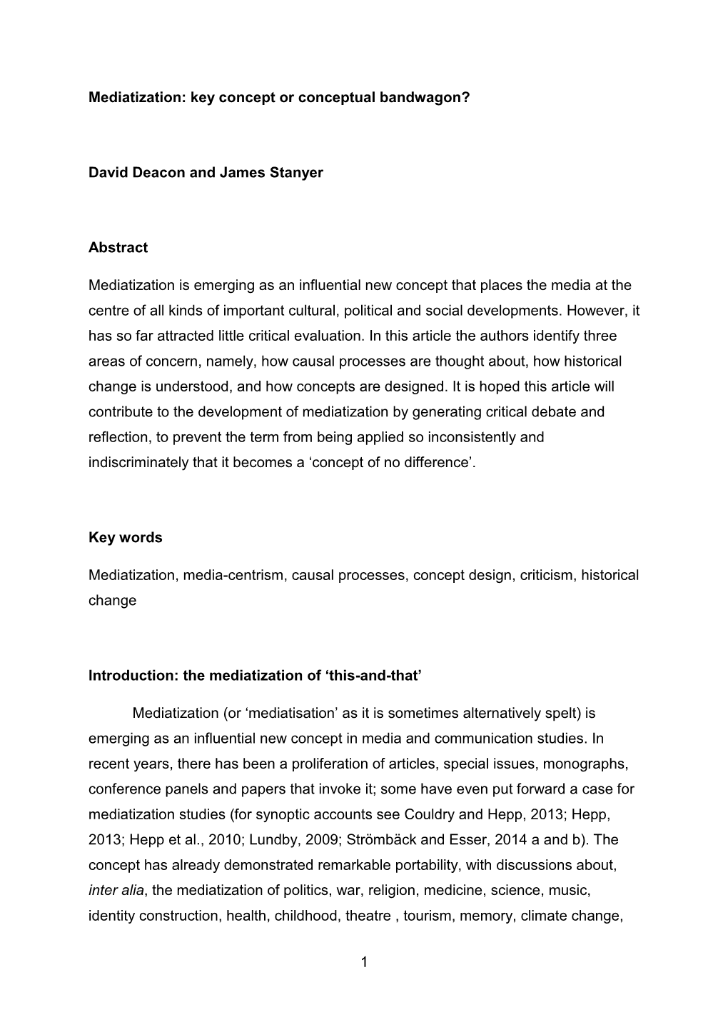 1 Mediatization: Key Concept Or Conceptual Bandwagon?