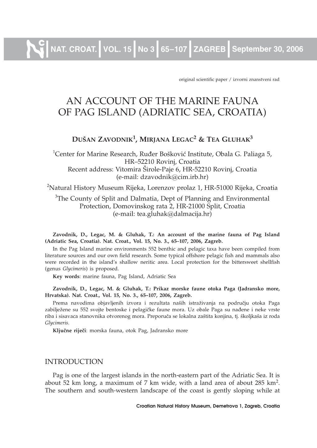 An Account of the Marine Fauna of Pag Island (Adriatic Sea, Croatia)