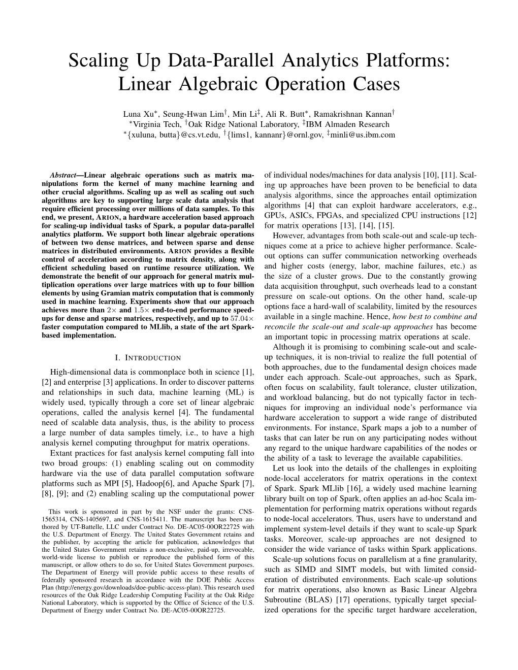 Scaling up Data-Parallel Analytics Platforms: Linear Algebraic Operation Cases