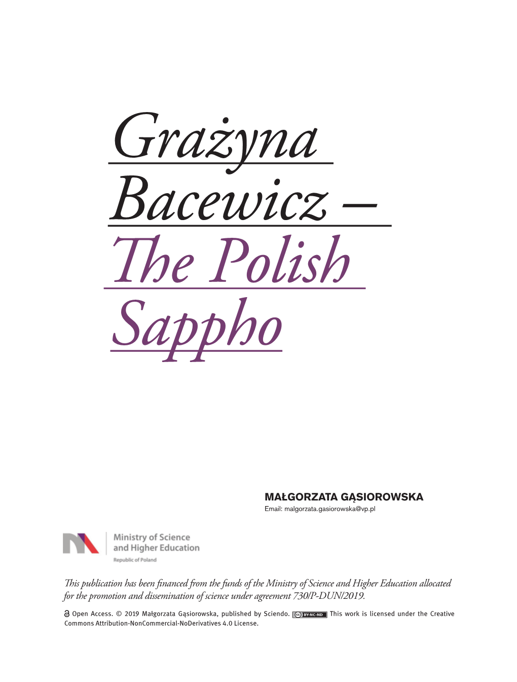 Grażyna Bacewicz – the Polish Sappho