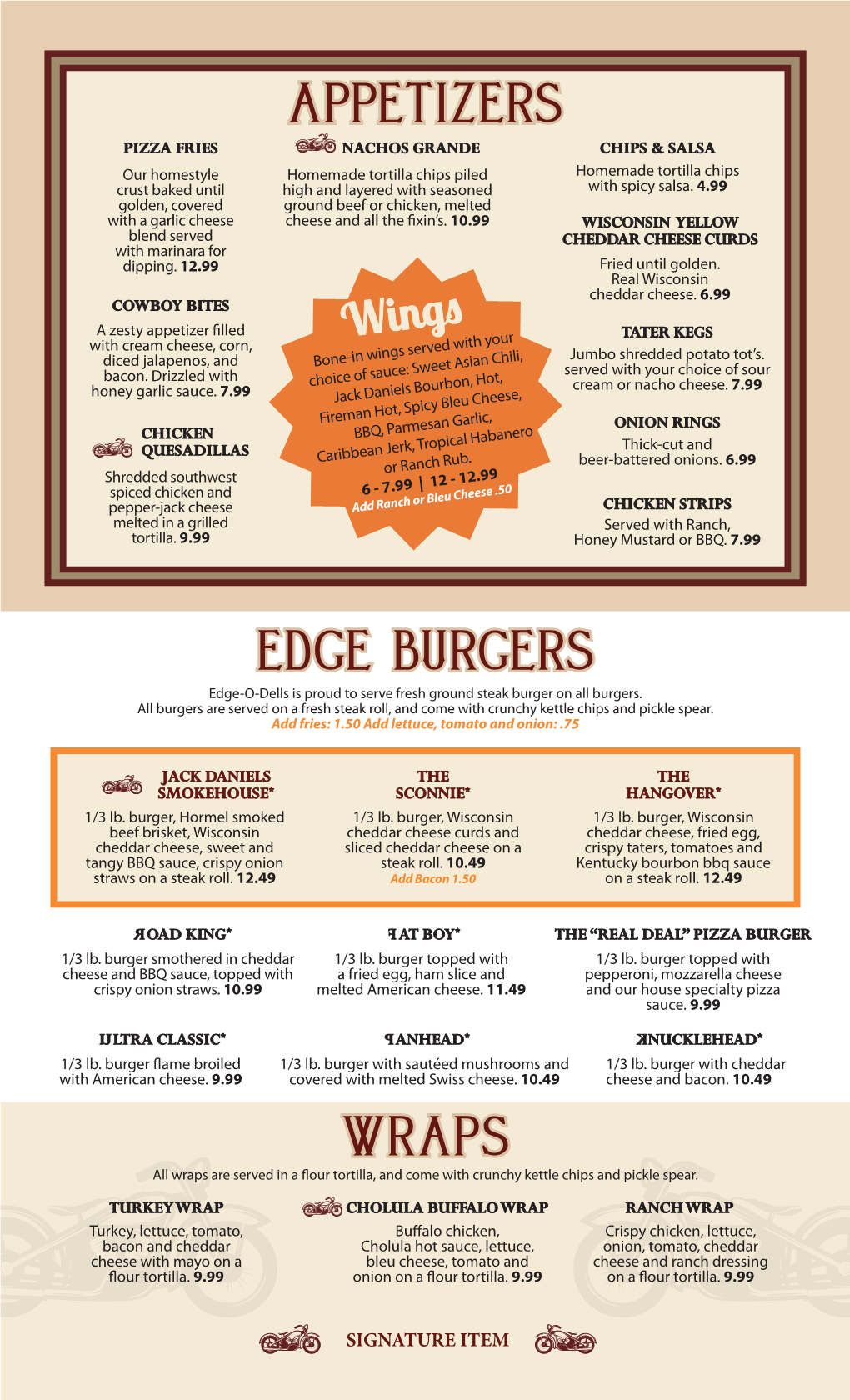 Edge Burgers Wraps Appetizers