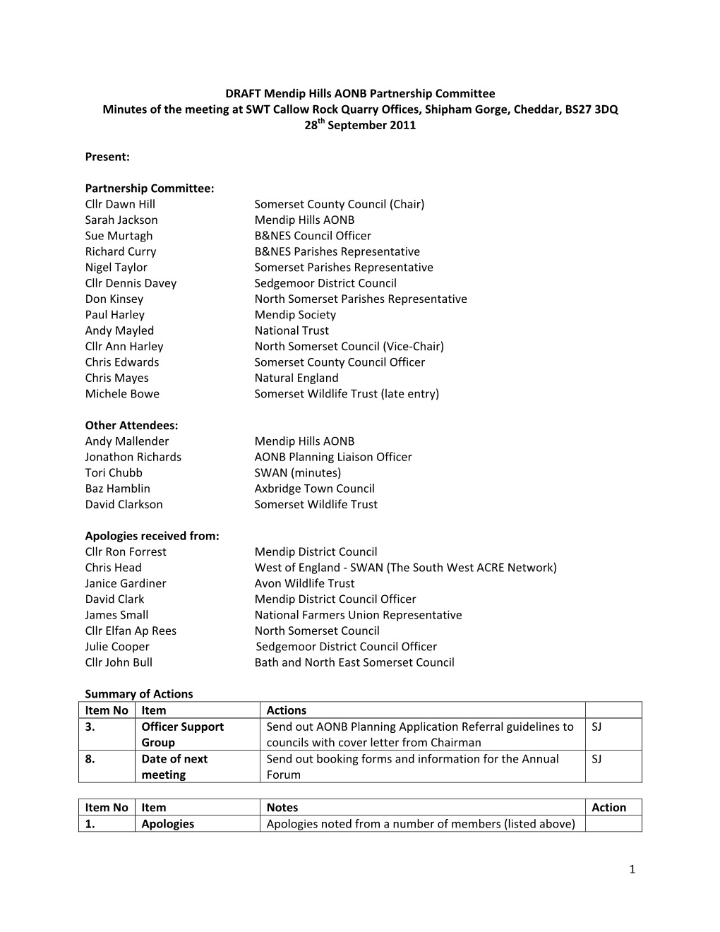 Mendip Hill Partnership Committee