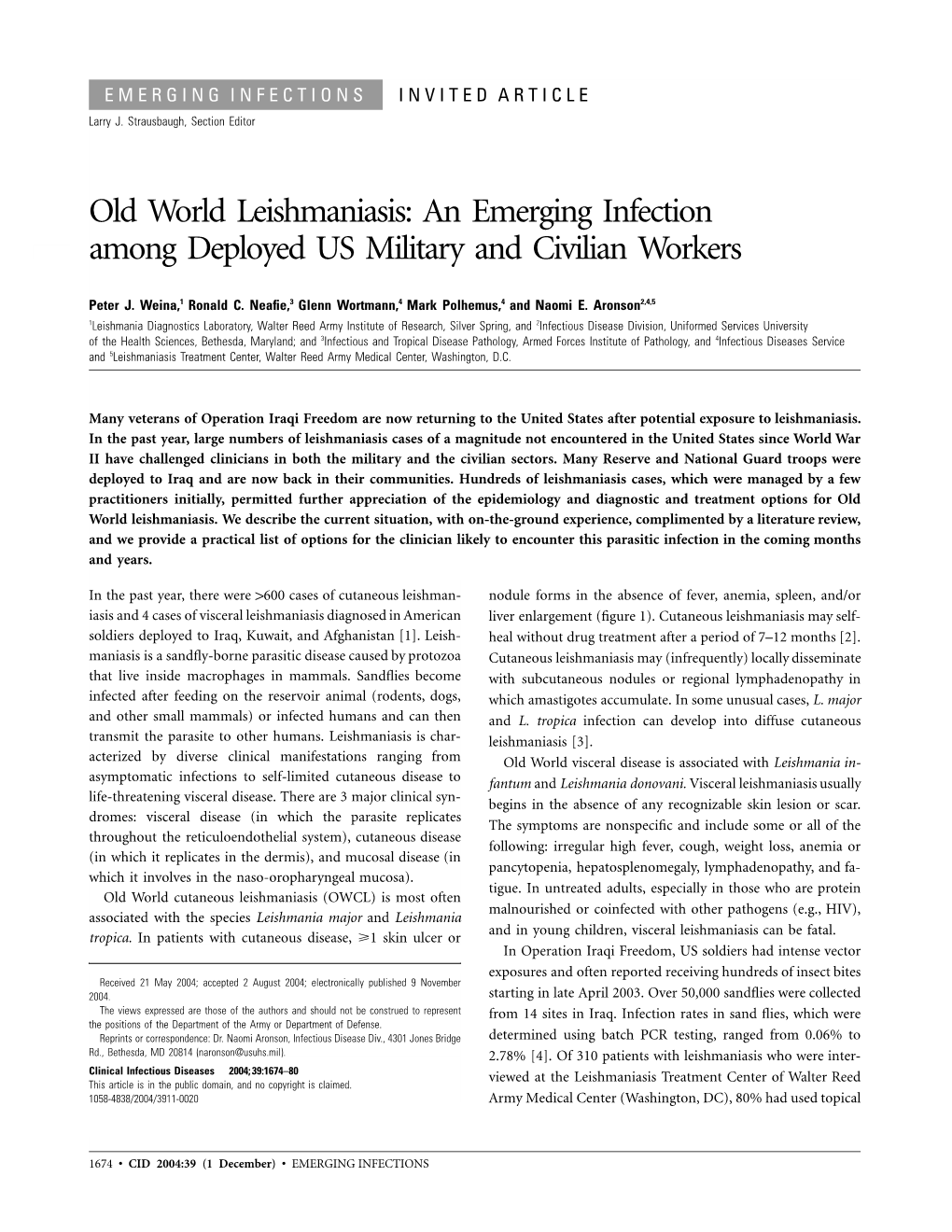 Old World Leishmaniasis: an Emerging Infection Among Deployed US Military and Civilian Workers