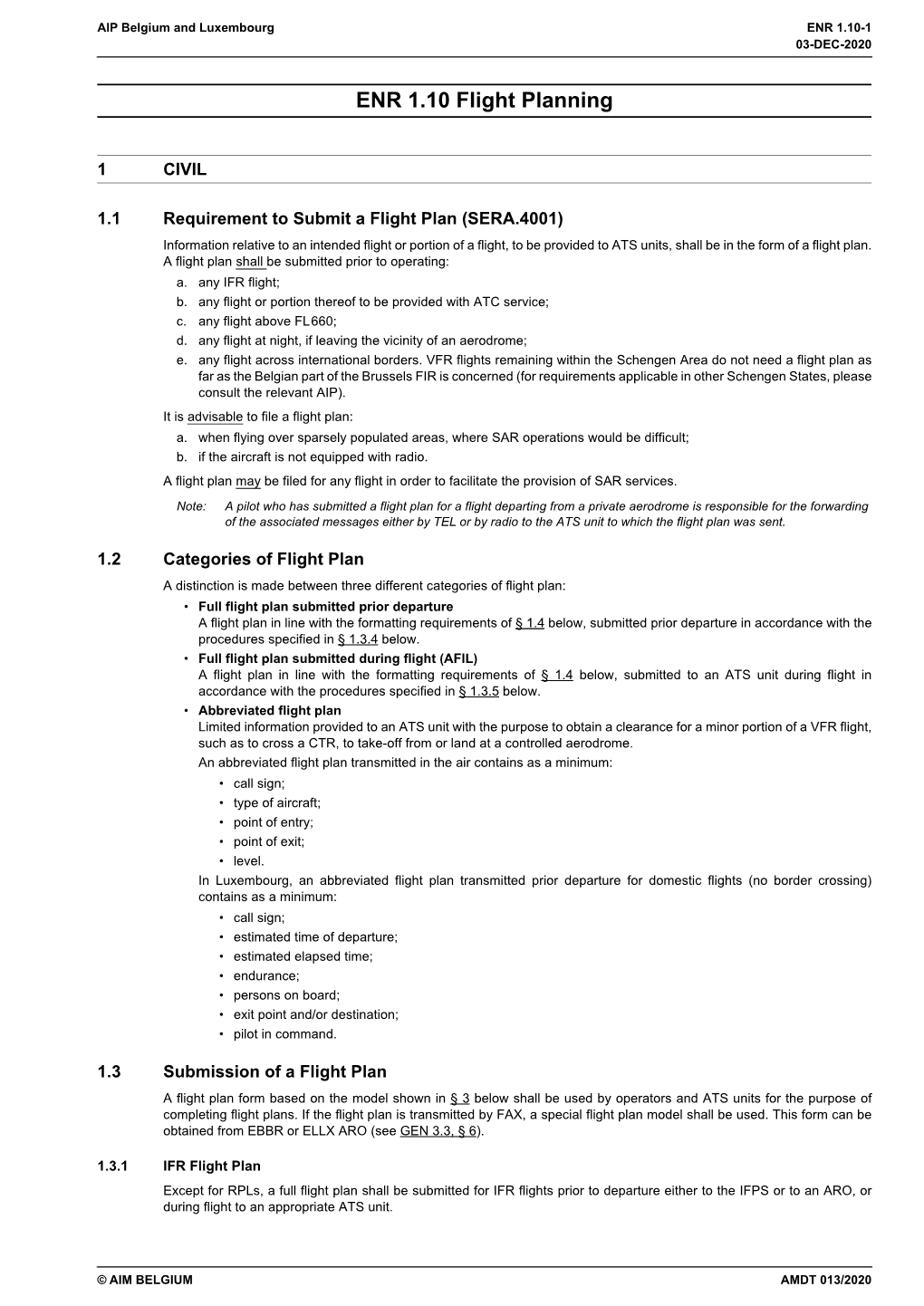 ENR 1.10 Flight Planning