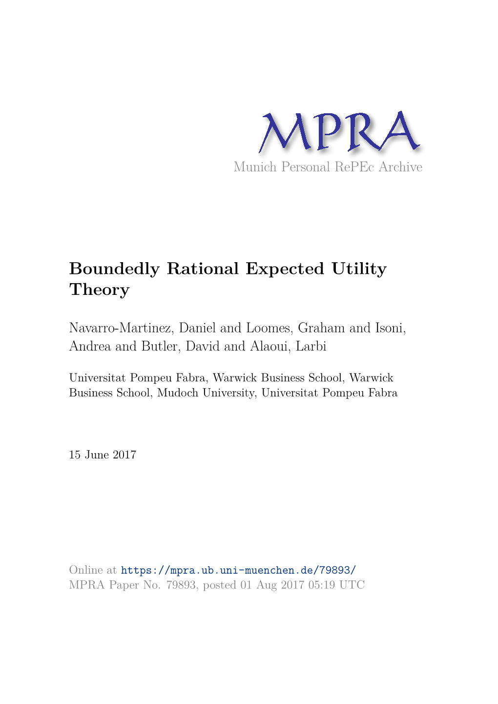 Boundedly Rational Expected Utility Theory