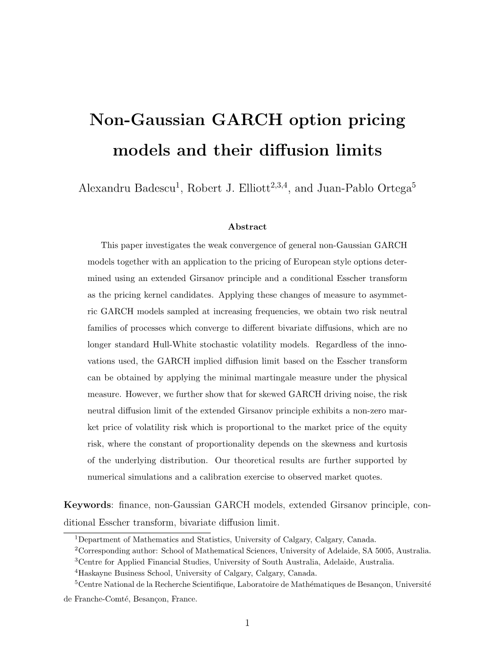 Non-Gaussian GARCH Option Pricing Models and Their Diffusion Limits