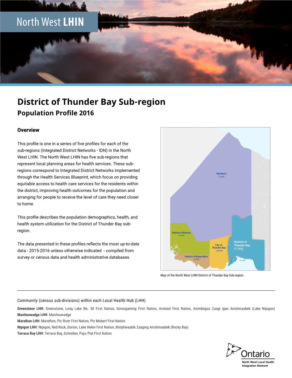 District of Thunder Bay Sub-Region Population Profile 2016